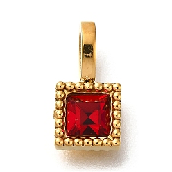 Рубин Ионное покрытие (ip) 304 подвески из нержавеющей стали со стразами, квадратных амулеты, реальный 14 k позолоченный, рубин, 12.5x6.5x4 мм, отверстие : 4.5x2.5 мм
