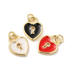 Mixed Color Real 16K Gold Plated Brass Enamel Charms, with Jump Ring, Heart Lock Charms, Mixed Color, 14.5x11.5x2mm, Hole: 3.5mm