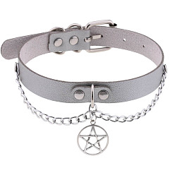 silver Stylish Star Pendant Collarbone Necklace with Leather Chain for Women