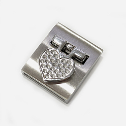 Stainless Steel Color 304 Stainless Steel Magnetic Clasps with Glue-in Ends, Rectangle with Heart, Stainless Steel Color, Fit For 1mm Rhinestone, 25x21x8mm, Hole: 2x18mm