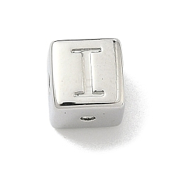Letter I Латунные бусины, без кадмия и без свинца, долговечный, стойки покрытие, кубические, платина, Буква "i", 6x6x6 мм, отверстие : 1.8 мм