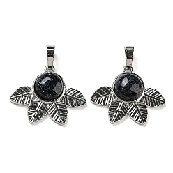 Синий Драгоценный Камень Синтетический синий авантюрин подвески, стойки покрытие латунь лист прелести, платина, без кадмия и без свинца, 22x27x7 мм, отверстие : 8x5 мм