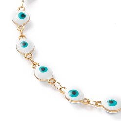 Golden 304 Stainless Steel Anklets, with Enamel and Lobster Claw Clasps, Evil Eye, White, Golden, 9-5/8 inch(24.5cm)