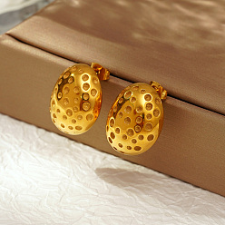 Настоящее золото 18K Стильные 304 овальные серьги-гвоздики из нержавеющей стали для женщин на каждый день, реальный 18 k позолоченный, 20.2x16.26 мм