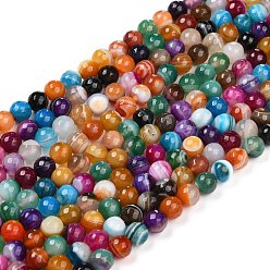 Colorful Natural Agate Beads Strands, Dyed, Faceted, Round, Colorful, 10mm, Hole: 1mm, about 39pcs/strand, 15.7 inch