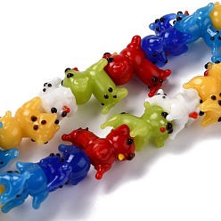 Colorful Handmade Lampwork Beads Strands, Cartoon Dog, Colorful, 14.5~17x12~15x16~18mm, Hole: 2mm, about 25pcs/strand, 13.19 inch(33.5cm)