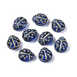 Средно-синий Стеклянные бусины, жук, золотой металл обвитыми, светло-синий, 9x8x5 мм, отверстие : 1 мм