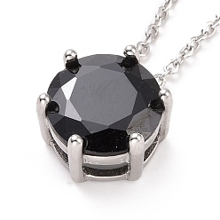 Черный Ожерелье с подвеской из плоского круглого кубического циркония, нержавеющая сталь с цветным покрытием 304 украшения из нержавеющей стали для женщин, чёрные, 17.52 дюйм (44.5 см)