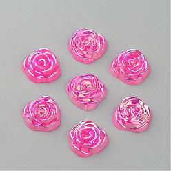 Deep Pink Acrylic Cabochons, AB Color Plated, Rose, Deep Pink, 15x14x5mm