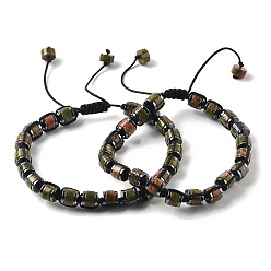 Унакит Регулируемые плетеные браслеты из бусин из натурального унакита и немагнитного синтетического гематита, внутренний диаметр: 1-3/4~2-7/8 дюйм (4.5~7.3 см)