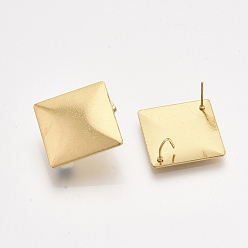 Golden 304 Stainless Steel Stud Earring Findings, with Loop and Ear Nuts/Earring Backs, Rhombus, Golden, 27.5x27.5mm, Hole: 5x3.5mm, Side Length: 20mm, Pin: 0.7mm