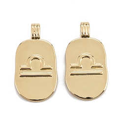 Libra Brass Pendants, Long-Lasting Plated, Oval with Constellation, Real 18K Gold Plated, Libra, 24x12.5x2mm, Hole: 3.5x1.5mm