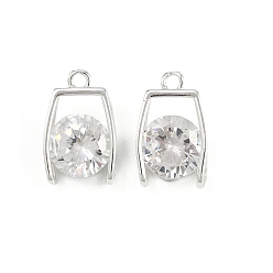 Посеребрённый Кулон из циркония, прямоугольник амулеты, 925 серебро покрытием, 15x9x4 мм, отверстие : 1.5 мм