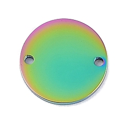 Rainbow Color 304 соединительные звенья нержавеющие, пустая бирка с зеркальной полировкой, ионное покрытие (ip), плоско-круглые, Радуга цветов, 10x1 мм, отверстие : 1 мм