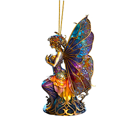 Angel & Fairy Colorful Acrylic Pendant Decorations, for Interior Car Mirror Hanging Decorations, Colorful, 90mm