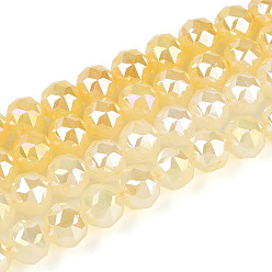 Золотистый Антикоррозийные гальванические стеклянные бусины, круглые, имитация нефрита, градиент цвета, граненые, золотые, 7.5~8 мм, отверстие : 1.2~1.5 мм, около 52~53 шт / нитка, 14.96~15.16 дюйм (38~38.5 см)
