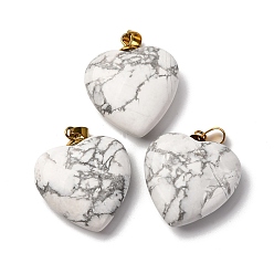 Говлит Природные подвески Говлит, подвески-сердечки с 201 защелками из нержавеющей стали, золотые, ионное покрытие (ip), 28.5~29.5x25~25.5x8~8.5 мм, отверстие : 5.5x3.5 мм