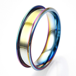 Rainbow Color 201 рифленое кольцо из нержавеющей стали для женщин, Радуга цветов, внутренний диаметр: 20 мм, широк: 6 мм