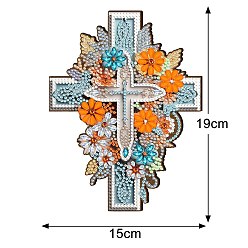 Orange Religion Cross & Flower DIY Diamond Painting Pendant Decoration Kit, Including Resin Rhinestones Bag, Diamond Sticky Pen, Tray Plate and Glue Clay, Orange, 190x150mm