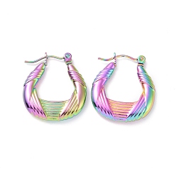 Rainbow Color Placage ionique (ip) 304 boucles d'oreilles créoles en acier inoxydable pour femmes, larme, couleur arc en ciel, 22x20x3.5mm, pin: 0.8 mm