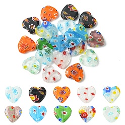 Mixed Color Handmade Millefiori Glass Heart Bead, Mixed Color, 12x12x3.5mm, Hole: 1mm