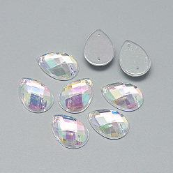 Clear AB Sew on Rhinestone, Transparent Acrylic Rhinestone, Two Holes, Garment Accessories, AB Color Plated, Faceted, teardrop, Clear AB, 14x10x4mm, Hole: 0.8~1mm
