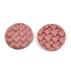 Dark Salmon Handmade Polymer Clay Pendants, Flat Round with Tartan Pattern, Dark Salmon, 37~38x4~5.5mm, Hole: 1.8mm