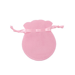 Pink Velvet Storage Bags, Drawstring Pouches Packaging Bag, Round, Pink, 9.5x8cm