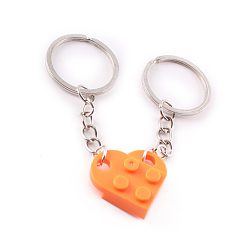 Dark Orange Love Heart Building Blocks Keychain, Separable Jewelry Gifts Couples Friendship Keychain, with Alloy Findings, Dark Orange, Pendant: 2.5x2.7x8cm, Ring: 3cm