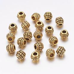 Antique Golden Tibetan Silver Beads, Cadmium Free & Nickel Free & Lead Free, Barrel, Antique Golden, 8x6.5mm, Hole: 3.5mm