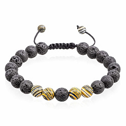 Style-05 Adjustable Lava Stone Braided Couple Bracelet with 8mm Turquoise Gemstone - Energy Boosting Jewelry