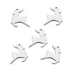 Stainless Steel Color 201 Stainless Steel Pendants, Christmas Theme, Christmas Reindeer, Stainless Steel Color, 16x16x1mm, Hole: 1.5mm