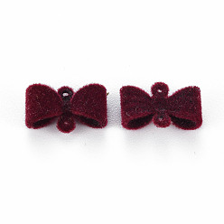 Dark Red Flocky Brass Normal Links Connectors, Bowknot, Dark Red, 8x12x3.5mm, Hole: 0.7mm