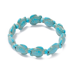 Turquoise Dyed Synthetic Turquoise Tortoise Beaded Stretch Bracelet for Kids, Turquoise, Inner Diameter: 1-7/8 inch(4.7cm)