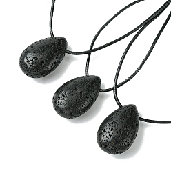 Лавовый камень Ожерелья с подвесками из вулканического камня, воском шнура, слеза, 14.17~27.95 дюйм (36~71 см)