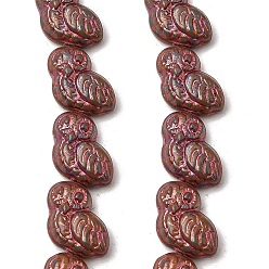 Pink Окрашенные стеклянные бусины , золотой металл обвитыми, сова, розовые, 18~18.5x14~15x7~7.5 мм, отверстие : 1.2 мм, около 25 шт / нитка, 16.53~17.32 дюйм (42~44 см)