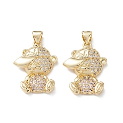 Pink Латунные микро проложить кубического циркония подвески, реальный 16 k позолоченный, нести прелести, розовые, 22.5x17x4.5 мм, отверстие : 5x3 мм.