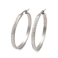 Stainless Steel Color Clear Cubic Zirconia Big Hoop Earrings, 304 Stainless Steel Jewelry for Women, Stainless Steel Color, 43x3mm, Pin: 1~1.3x0.7mm