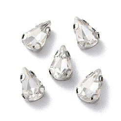 Прозрачный Шить на горный хрусталь, многожильных ссылки, стекло горный хрусталь, с настройками латуни, аксессуары для одежды, граненые, капля, платина, прозрачные, 10x6.5x4.4 мм, отверстие : 0.8~1 мм