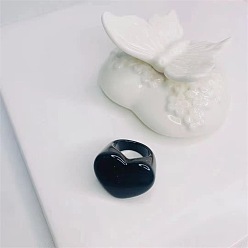 Black Resin Heart Finger Ring for Women, Black, US Size 6 1/2(16.9mm)