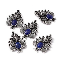Lapis Lazuli Natural Lapis Lazuli Pendants, Nine-Tailed Fox Charms, with Antique Silver Color Brass Findings, 30x23x6mm, Hole: 4x2mm