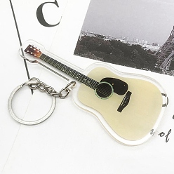 Lemon Chiffon Acrylic Music Instrument Keychain, with Metal Finding, Guitar, Lemon Chiffon, 10cm