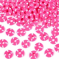 Ярко-Розовый Бусины из полимерной глины , Диск / плоские круглые, Heishi бусы, ярко-розовый, 6~6.5x1~1.5 мм, отверстие : 2 мм, Около 25000 шт / 1000 г