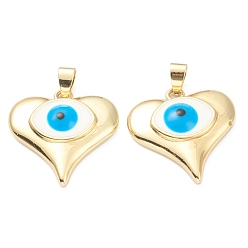 Темно-Голубой Латунь эмаль подвески, реальный 18 k позолоченный, долговечный, сердце с сглаза, глубокое синее небо, 26x25x6 мм, отверстие : 3.5x5.5 мм