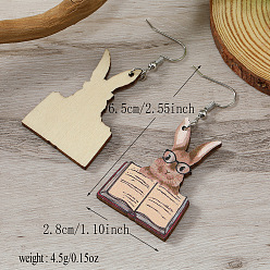 Цвет Древесины Милые деревянные серьги-подвески в виде кролика на пасху, деревесиные, 65x28 мм