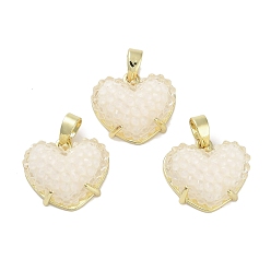 Белый Подвески в форме сердечек из смолы друзы, Покрытие стойки из настоящей 18k позолоченной латуни, подвески в форме сердца любви, долговечный, без кадмия и без свинца, белые, 13.5x15.5x7 мм, отверстие : 3.3x5.2 мм