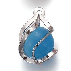 Темно-Голубой Подвески кошачий глаз, с латунной фурнитурой , платина, глубокое синее небо, 18x12.5 мм, отверстие : 1.4 мм