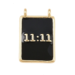 Черный Латунь эмаль подвески, прямоугольник с подвесками-цифрами, без свинца и без кадмия, долговечный, реальный 18 k позолоченный, стойки покрытие, чёрные, 18.5x12x3 мм, отверстие : 1.2 мм