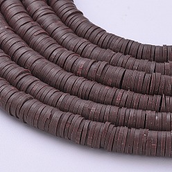 Saddle Brown Flat Round Eco-Friendly Handmade Polymer Clay Beads, Disc Heishi Beads for Hawaiian Earring Bracelet Necklace Jewelry Making, Saddle Brown, 8x0.5~1mm, Hole: 2mm, about 380~400pcs/strand, 17.7 inch