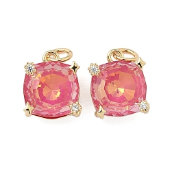 Лосось Кулон из циркония, квадратных амулеты, со стеклом, стойки покрытие, долговечный, без кадмия и без свинца, с целью перехода в кольце, реальный 18 k позолоченный, salmon, 12.5x11x8 мм, отверстие : 3 мм